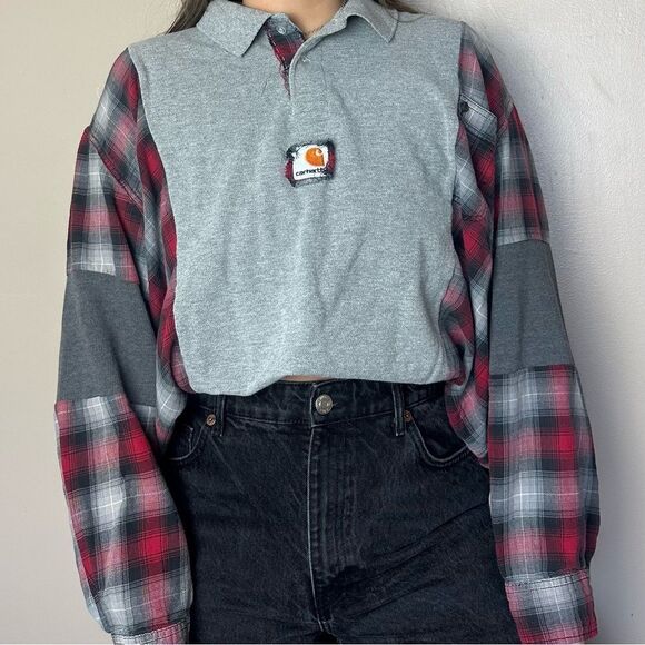Reworked Carhartt Long Sleeve Relaxed Fit Western Country Cowgirl Flannel Shirt - Picture 2 of 5